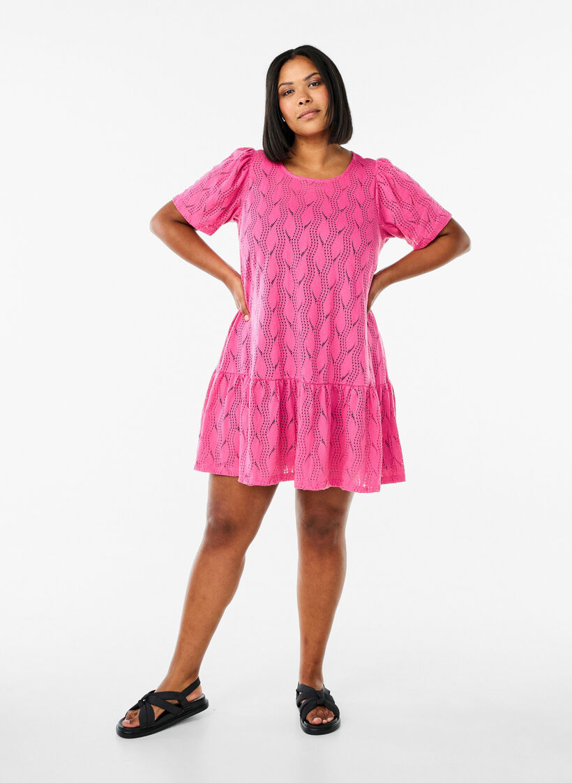 FLASH - Kort jerseykjole med hullmønster, Ibis Rose, Model image number 2