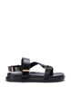 Lærsandal med flettede stropper og bred passform, Svart, Packshot image number 0
