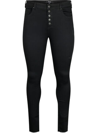 Amy-jeans med høy midje og knapper, Black, Packshot image number 0