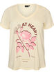 Bomull T-skjorte med fronttrykk og V-hals, Beige, Packshot image number 0