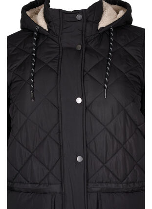 Quiltet jakke med hette og justerbar midje, Black, Packshot image number 2