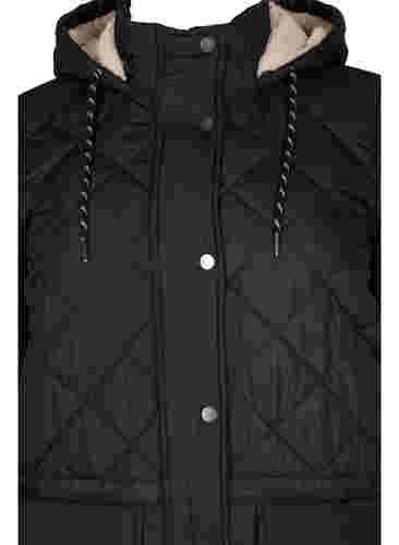 Quiltet jakke med hette og justerbar midje, Black, Packshot image number 2