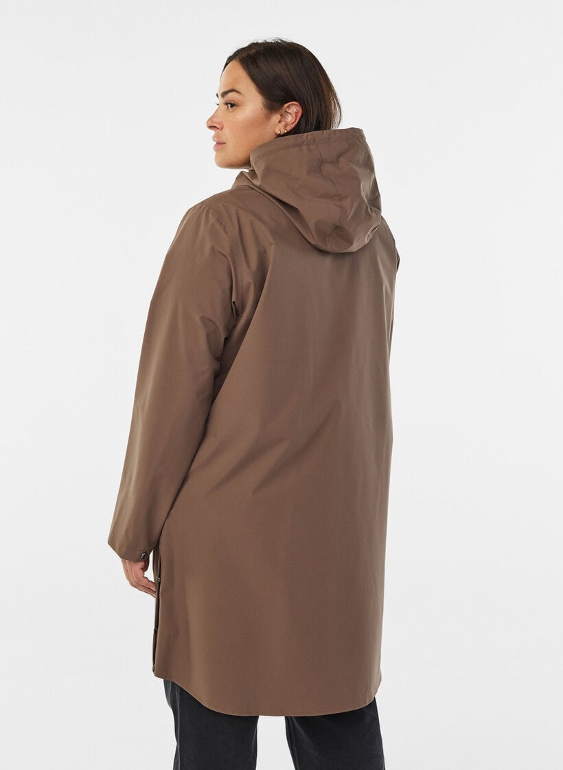 Regnjakke med lommer og hette, Brun, Model image number 2