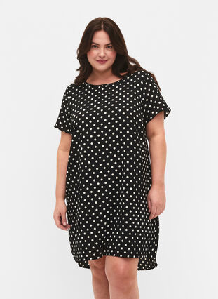 Kjole med korte ermer, Black w. Dots, Model image number 0