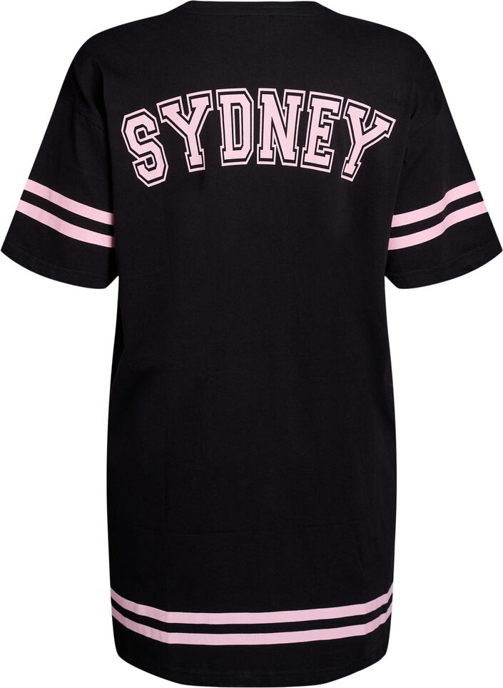 Kort T-skjortekjole med sporty detaljer, Svart, Packshot image number 1