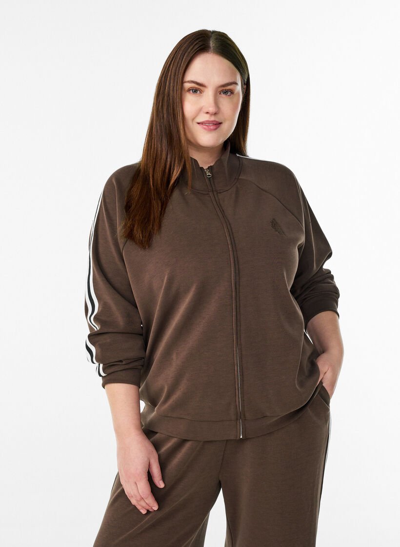 Treningstopp med h&oslash;y hals og striper p&aring; ermene, Brun, Model image number 0