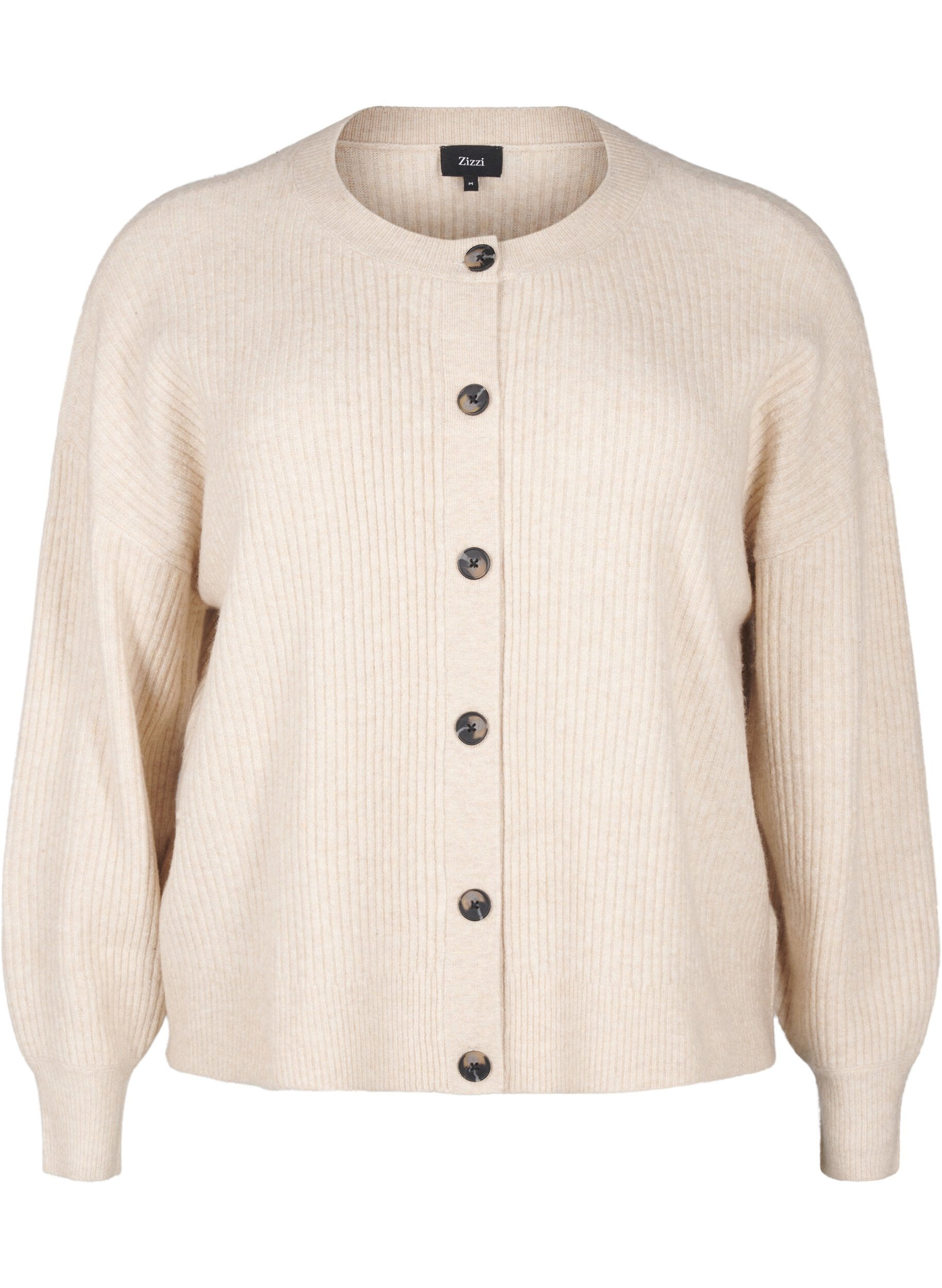 Zizzi Ribbestrikket cardigan med knapper, Beige, Packshot image number 0