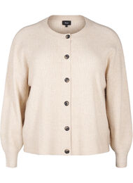 Ribbestrikket cardigan med knapper, Beige