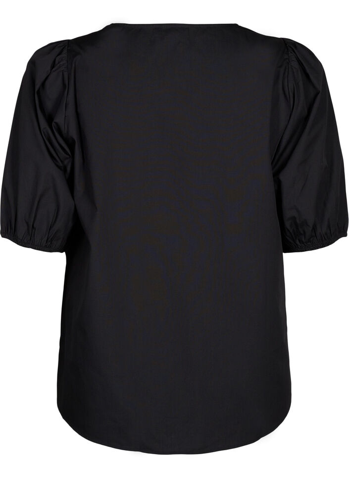 Kortermet bluse med blondedetalj, Black, Packshot image number 1