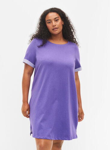 Kjole med korte ermer og splitt, Ultra Violet, Model image number 0