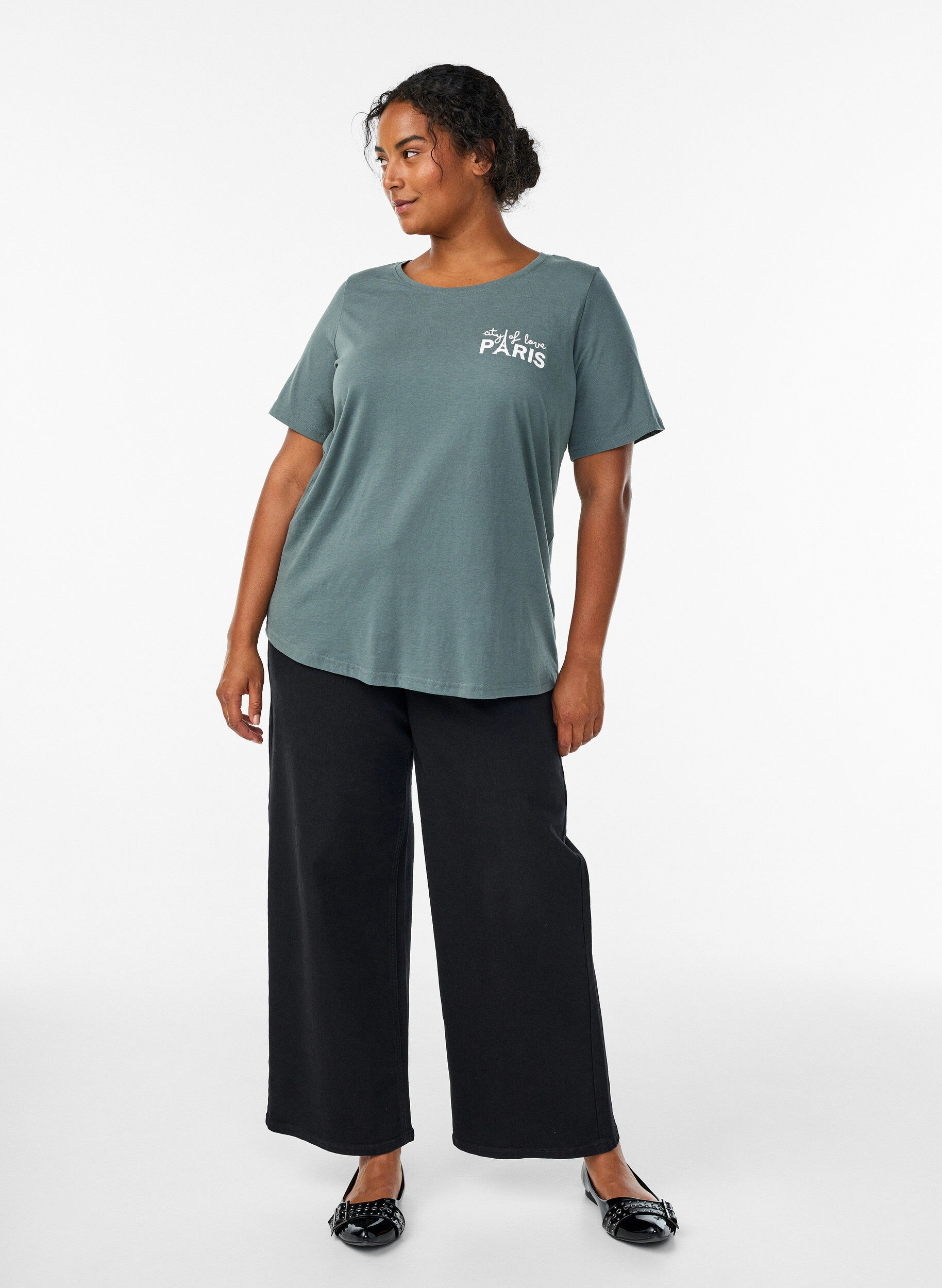 Zizzi T-skjorte med trykk, Gr&oslash;nn, Model image number 1