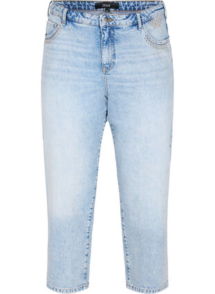 Cropped Vera jenas med nagler, Light blue denim, Packshot image number 0