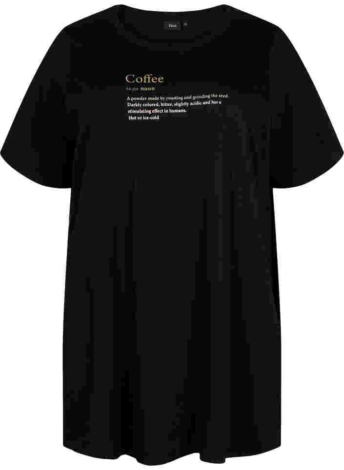 Oversize pysjamas T-skjorte i økologisk bomull, Black W. coffee, Packshot image number 0