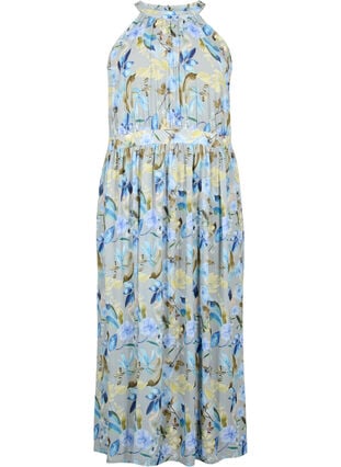 Zizzi Blomstret maxikjole med halterneck, Wrought Iron AOP, Packshot image number 0