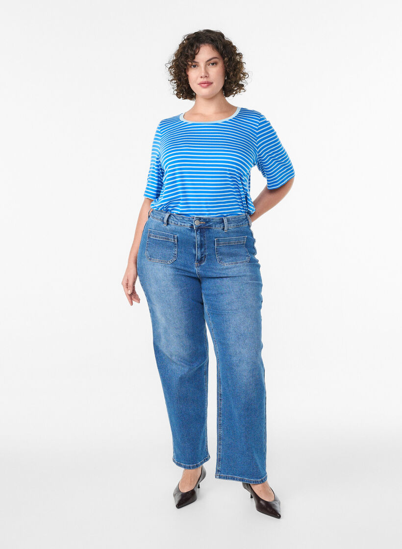 T-skjorte med TENCEL™ Lyocell og striper, Blå, Model image number 1