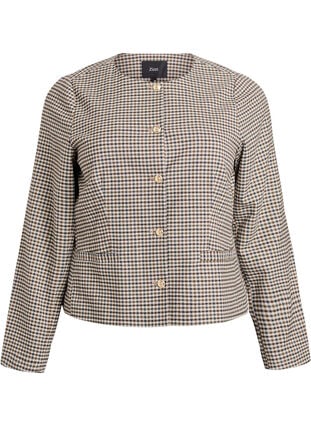 Zizzi Klassisk rutete blazer med gullknapper, Check brown, Packshot image number 0