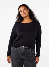 Langermet bluse i ull og viskose, Svart Langermet bluse i ull og viskose, Svart, Model
