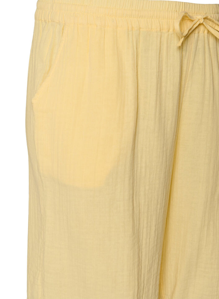 Loose fit bomullsmusselinshorts med h&oslash;y midje, Gul, Packshot image number 2