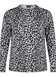 Ensfarvet bluse med lange ermer, Dark Grey Leo