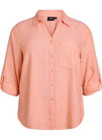 Skjorte i lin og viskose med 3/4 ermer, Orange Skjorte i lin og viskose med 3/4 ermer