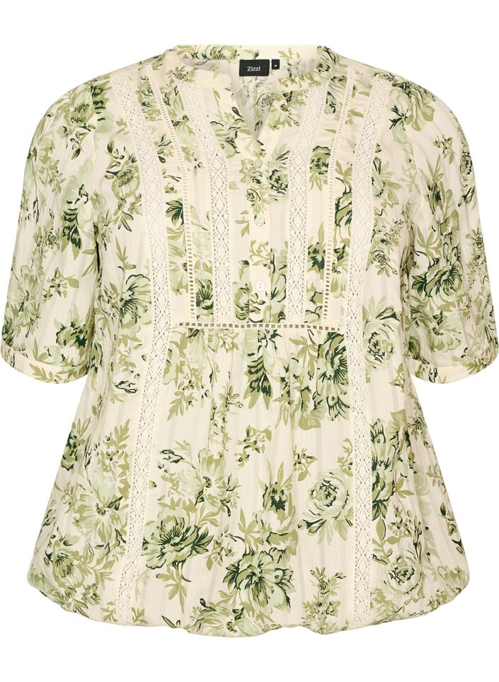 Bluse med trykk og 1/2 ermer, Gr&oslash;nn, Packshot image number 0