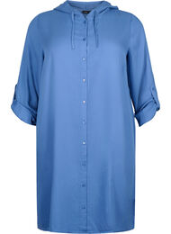 Skjortekjole i viskose med hette og 3/4-ermer, Moonlight Blue