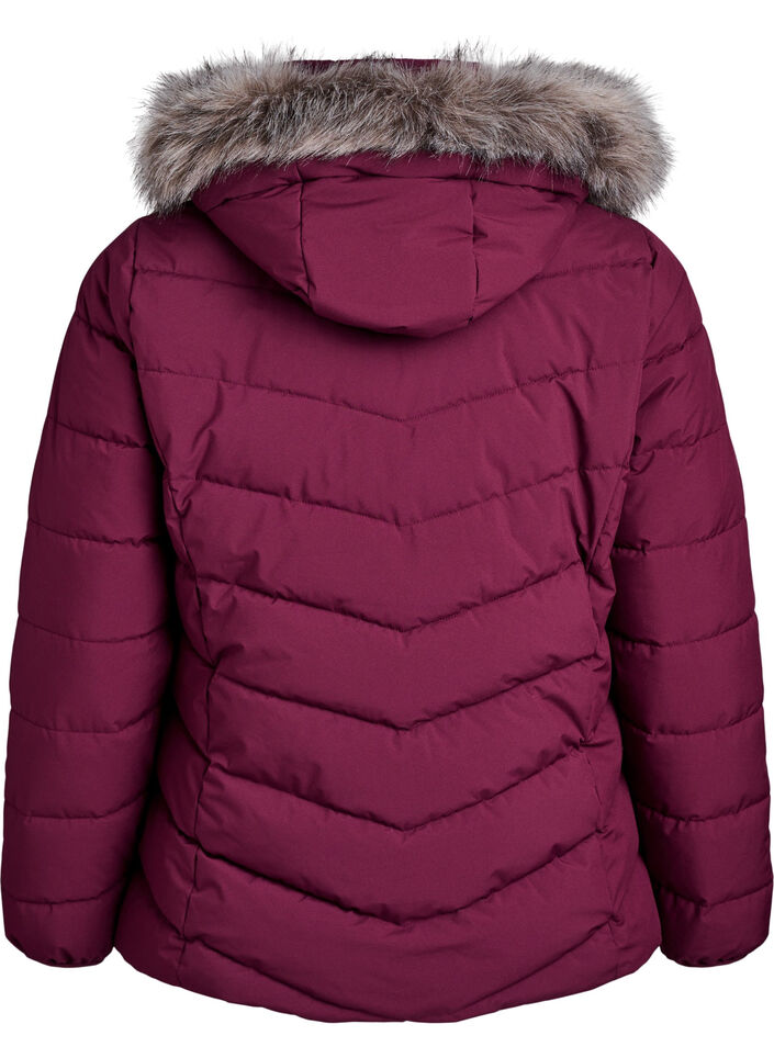 Kort boblejakke med hette, M&oslash;rk Bordeaux, Packshot image number 1