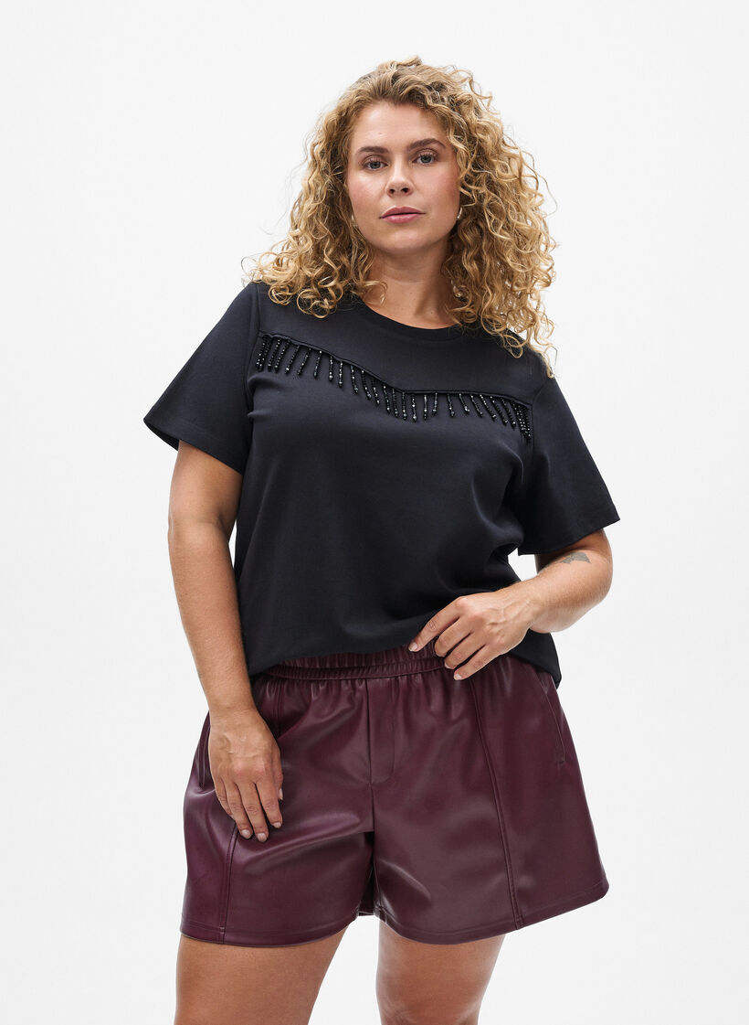 T-skjorte i 100% organisk bomull med perlefranser, Black, Model