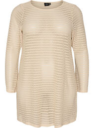 Strandkjole med hullbroderi og lange ermer, Beige