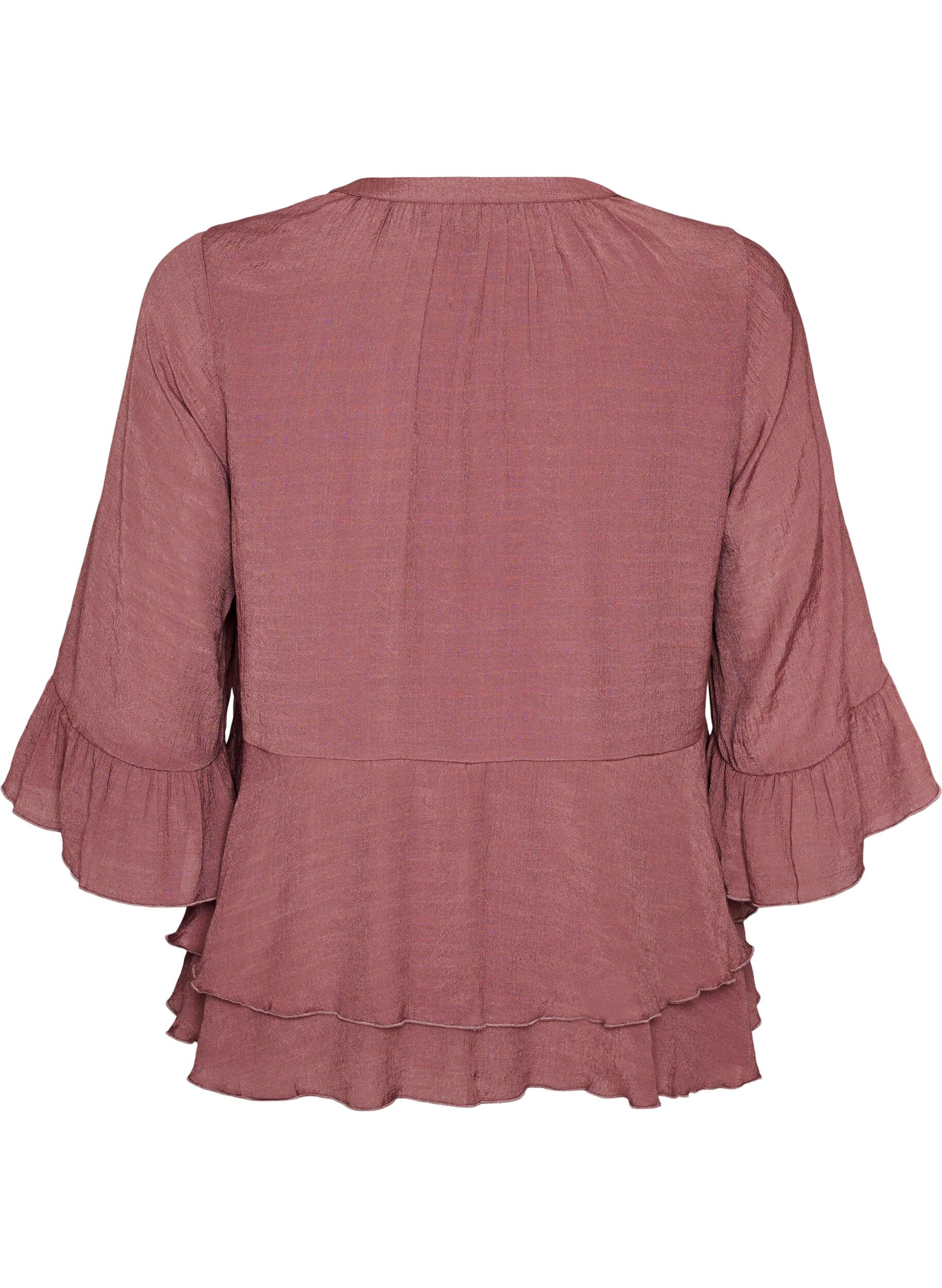 ZizziBluse med 3/4-ermer og volangdetaljer, Rosa, Packshot image number 1