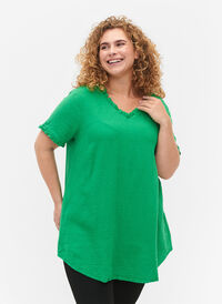Kortermet tunika i bomull med volanger , Bright Green, Model