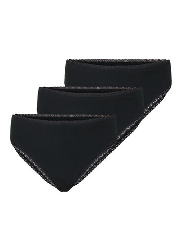 G-streng med blondekanter, 3 stk., Black, Packshot image number 0