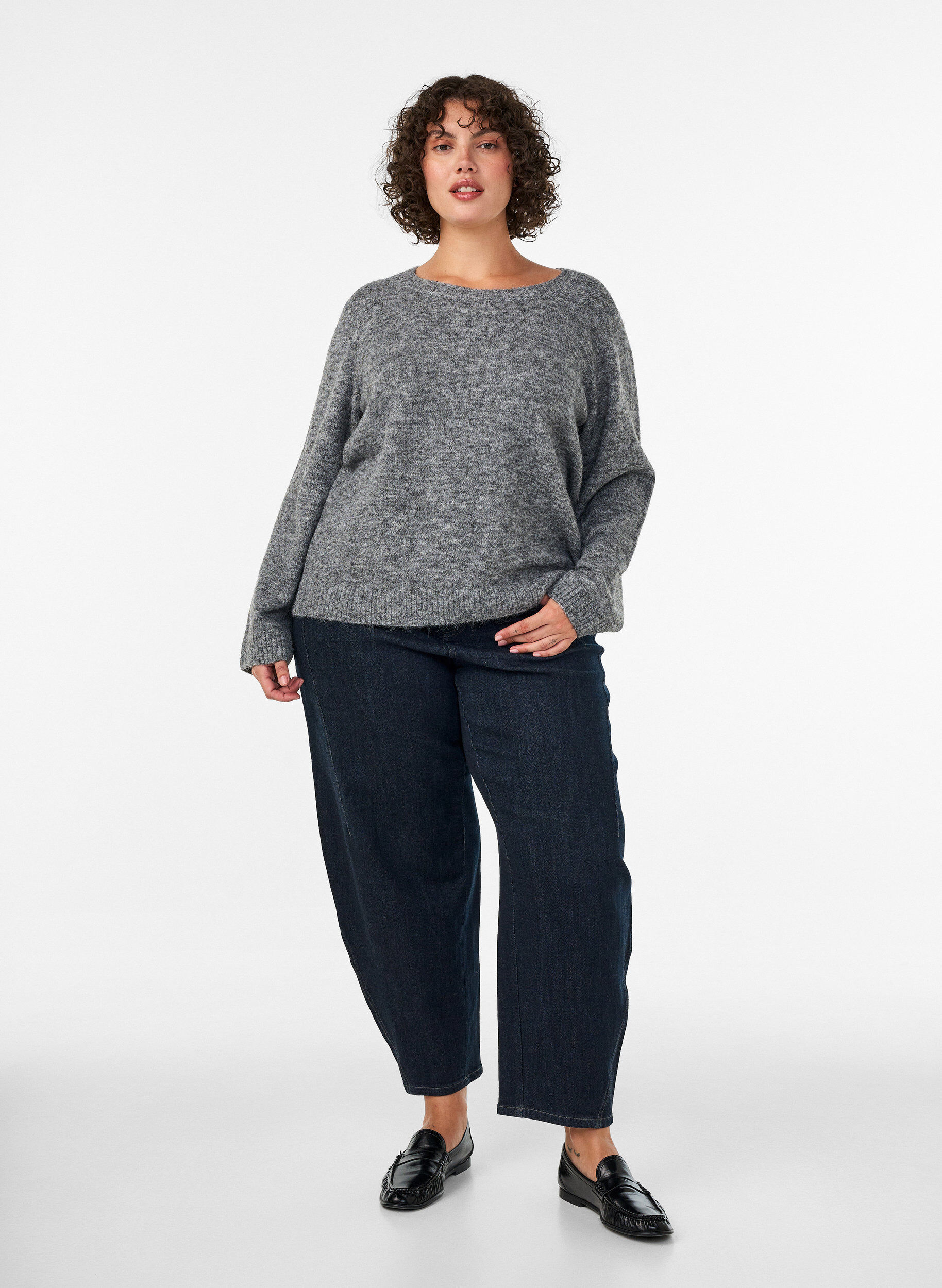 ZizziLoose fit genser med rund hals, Gr&aring;, Model image number 1