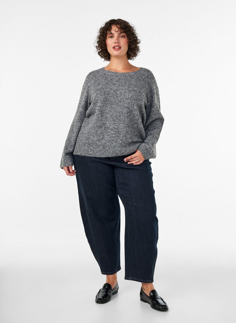 Loose fit genser med rund hals, Gr&aring;, Model image number 1