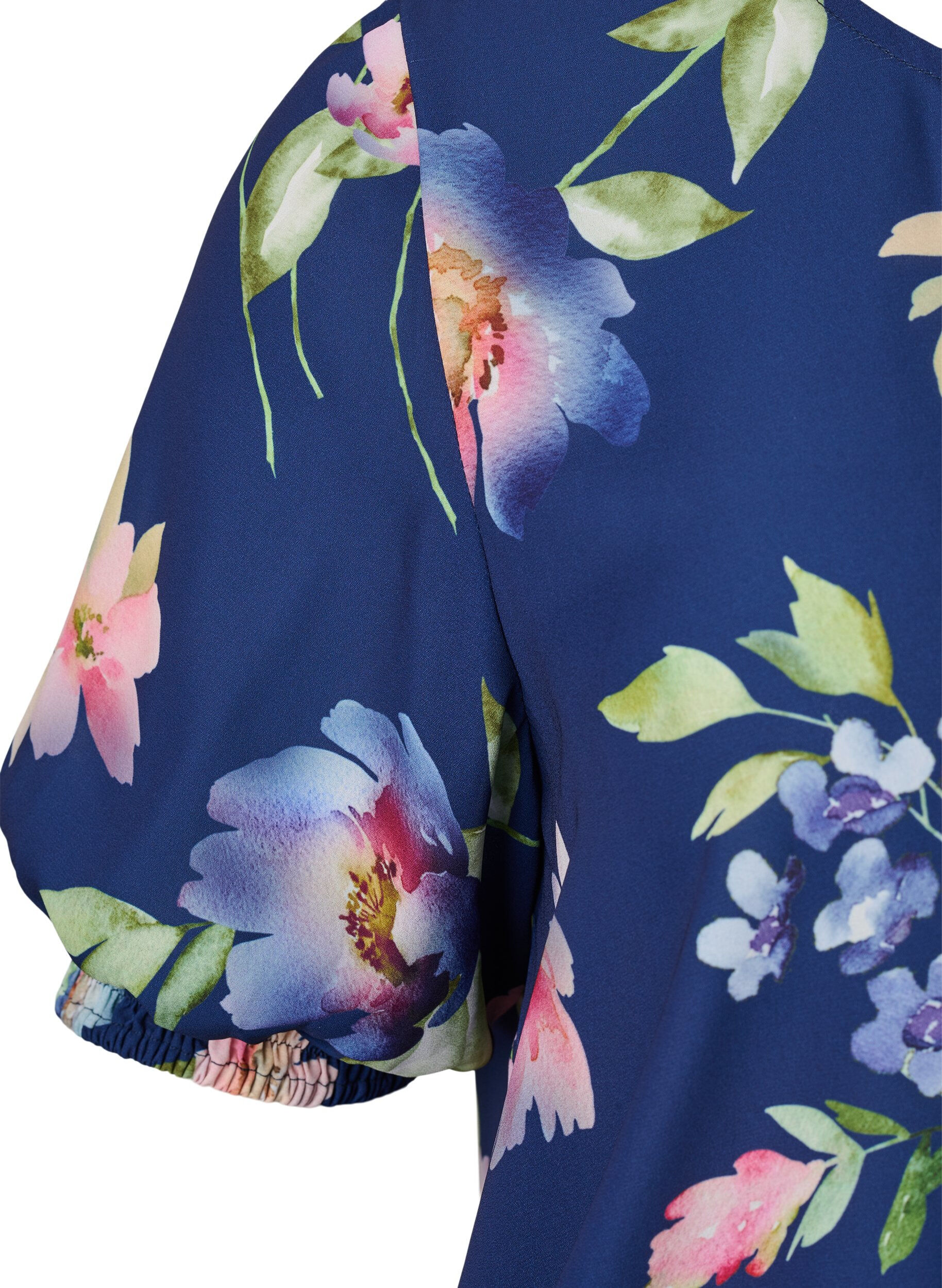 Zizzi Blomstret bluse med vaffels&oslash;m, Blueprint Flower AOP, Packshot image number 2