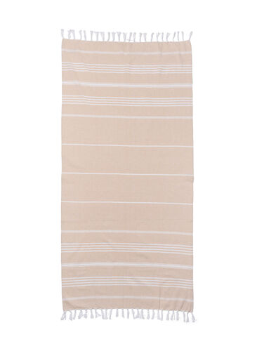 Stripete håndkle med frynser, Beige Melange, Packshot image number 1