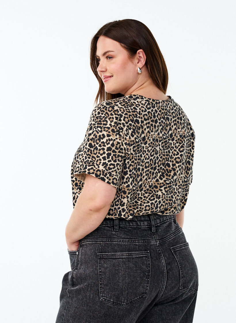 T-skjorte med rund hals og heldekkende trykk, Brun, Model image number 2