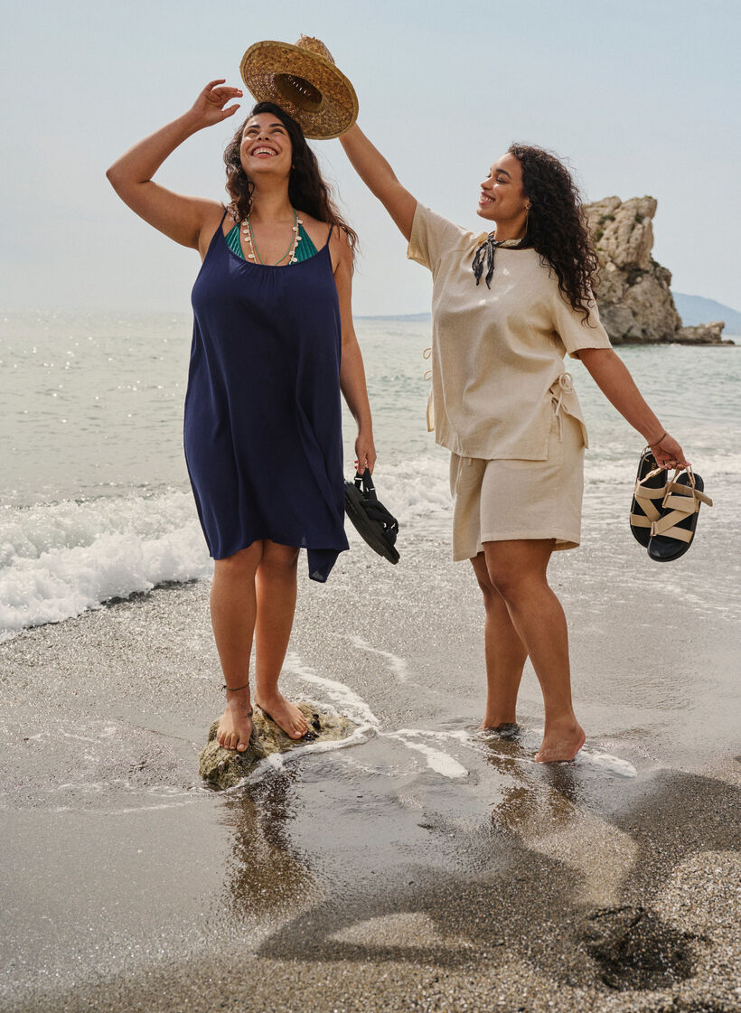 Ensfarget kjole i viskose med stropper, Blå, Image image number 0