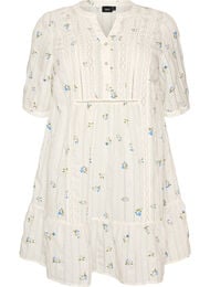 Kort kjole i viskose med blondedetalj og A-formet snitt, Vanilje