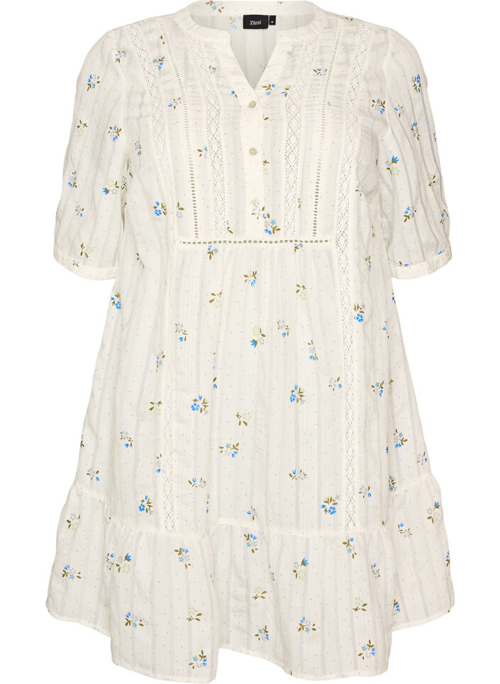 Kort kjole i viskose med blondedetalj og A-formet snitt, Vanilje, Packshot image number 0