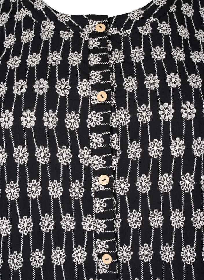 Bomullsskjortebluse med blomstermønster, Black, Packshot image number 2