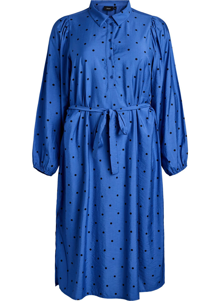 Prikket midiskjørt med avtagbart knytebelte, Blå, Packshot image number 0