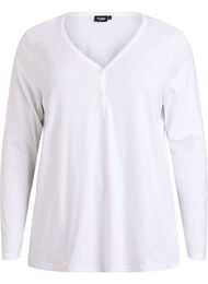 FLASH - Langermet t-skjorte med V-hals og knapper, Hvit