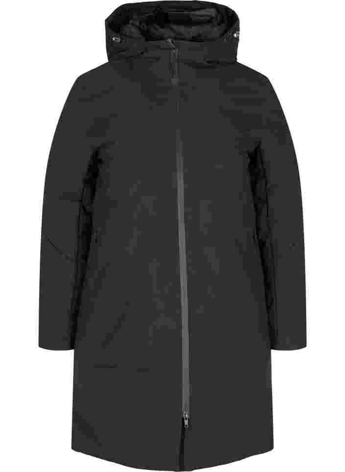 Vinterjakke med justerbar midje, Black, Packshot image number 0