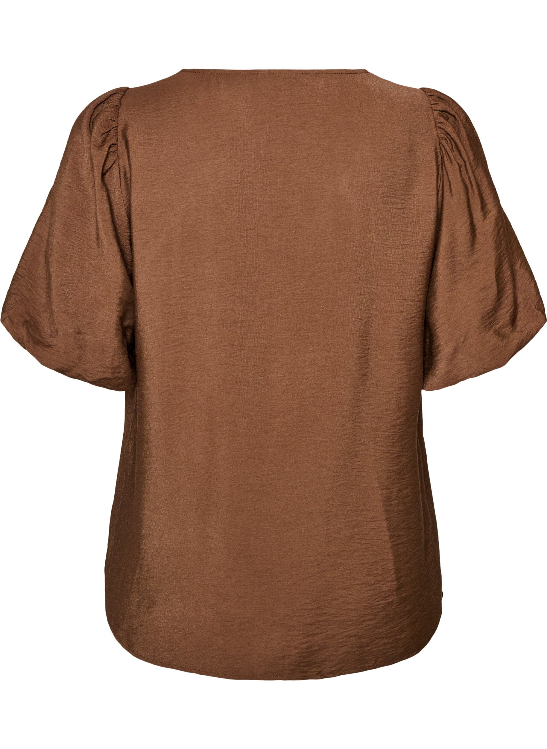 ZizziBluse med ballongermer og V-hals, Brun, Packshot image number 1