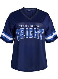 Trenings-t-skjorte med V-hals og trykk foran, Bl&aring;