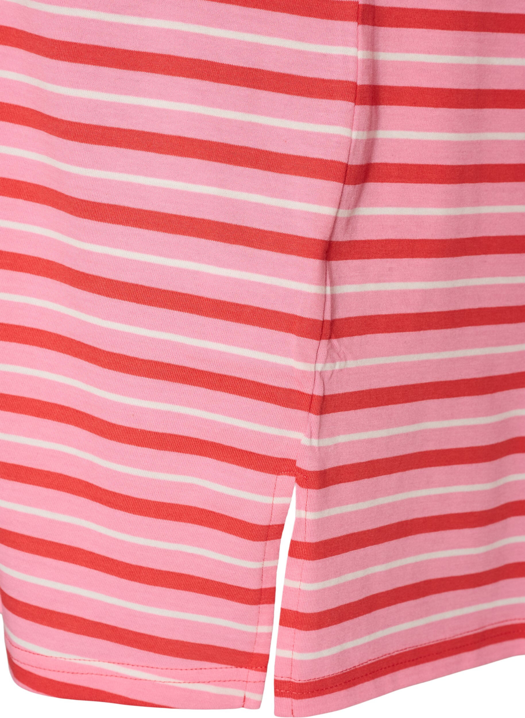 ZizziLang oversized stripete T-skjorte i &oslash;kologisk bomull, Rosa, Packshot image number 3