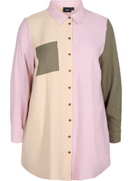 Skjorte i viskosemiks med colorblock, Pink Blocking