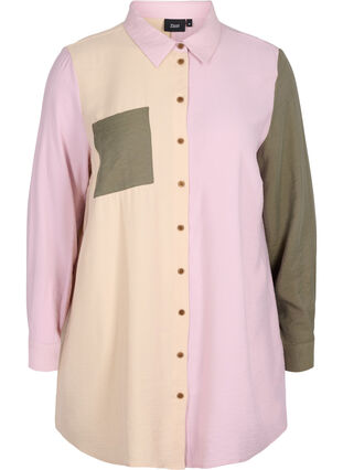 Skjorte i viskosemiks med colorblock, Pink Blocking, Packshot image number 0