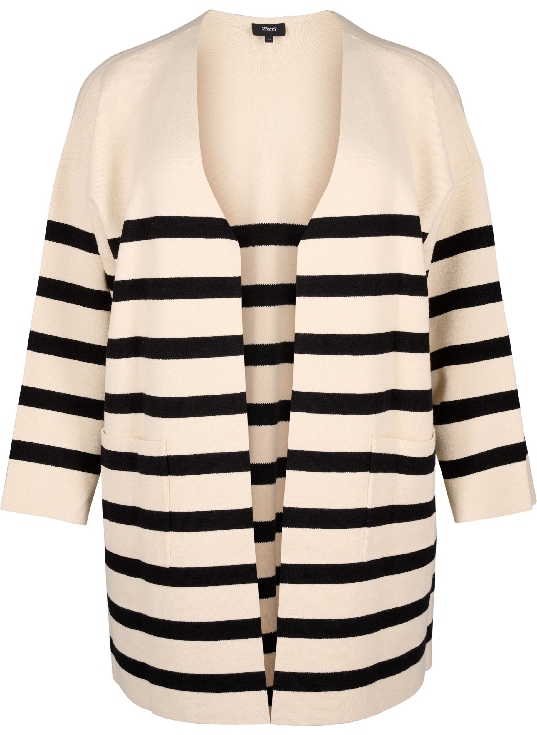 Zizzi Langstrikket stripet cardigan, Birch w/Black, Packshot image number 0